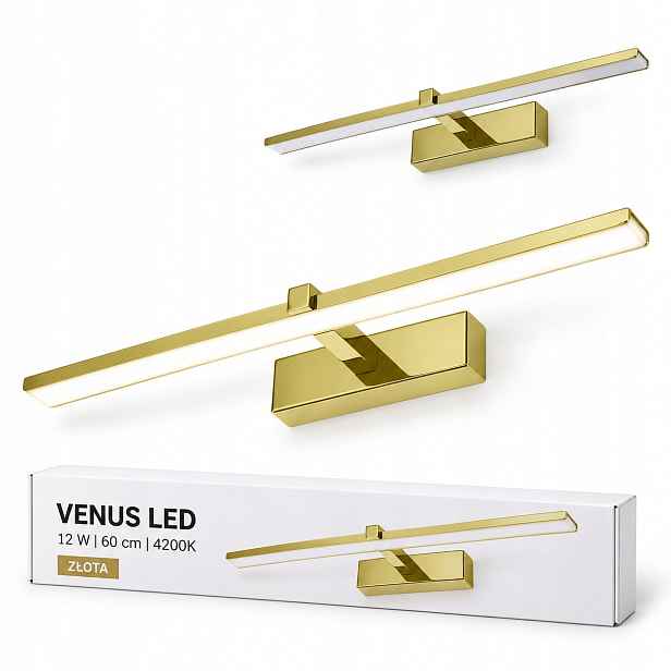 Venus 12W 60 cm zlatá Led lampa nad obraz do obývacího pokoje 4200K IP44 840lm nástěnná