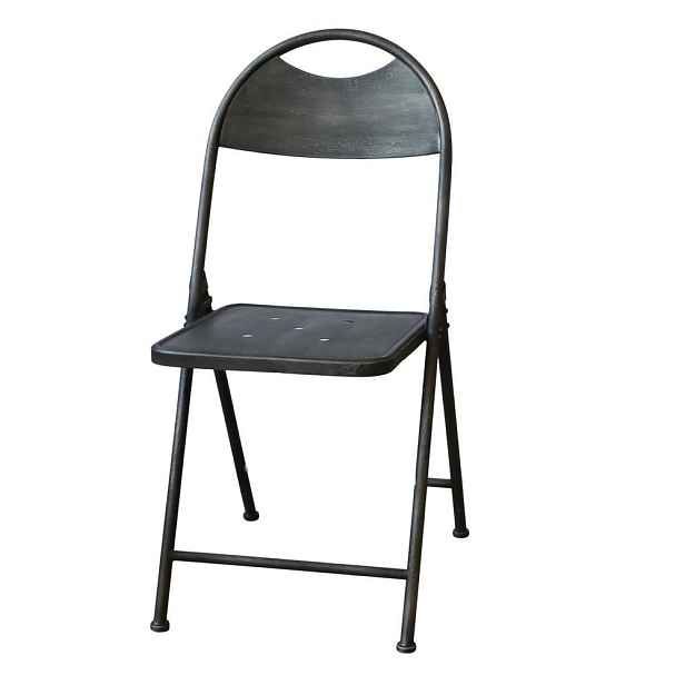 Černá antik kovová skládací židle Factory Chair - 42*53*89 cm Chic Antique
