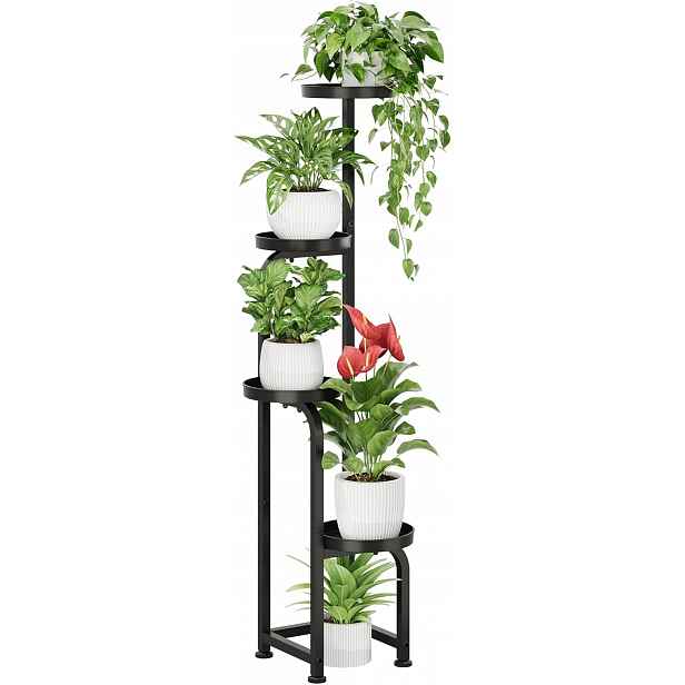 Kovový Nárožní Stojan Na Květiny 4 Patra 116,8 cm Černý