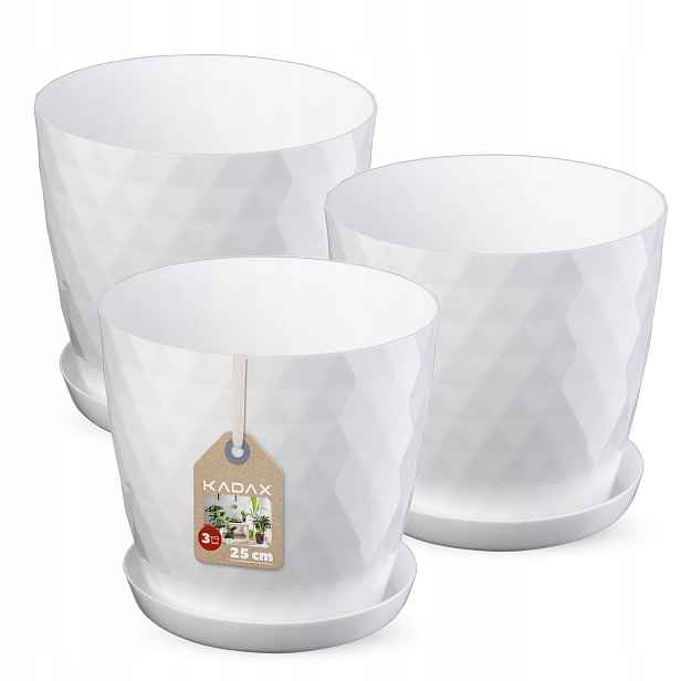 Set 3x Květináč S Miskou Bílý 25 cm