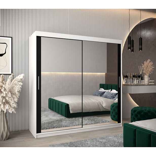 Skříň s posuvnými dveřmi v šířce 200 cm TIMEA 3 - bílá / černá