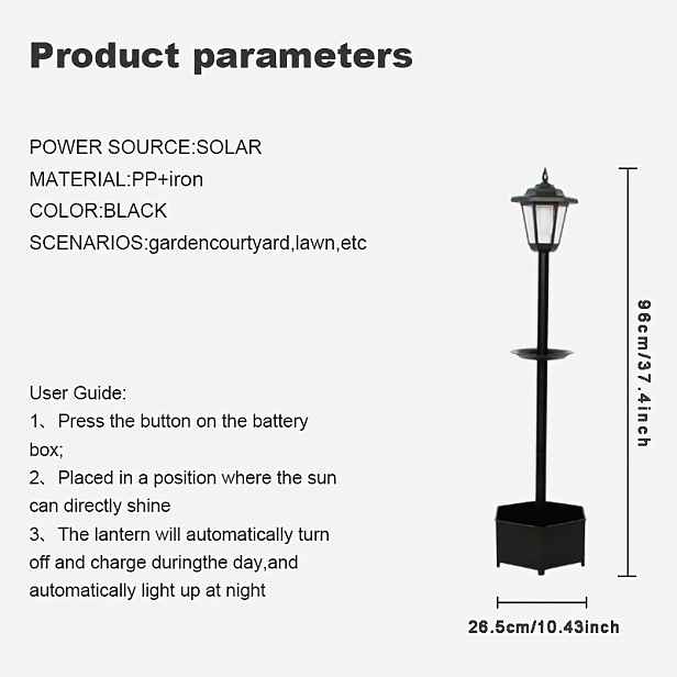 TEMU 1ks 23cm*23cm*95cm Solární dekorativní atmosférické světlo s krmítkem pro ptáky, venkovní dvorní krajinné dekorativní osvětlení, multifunkční