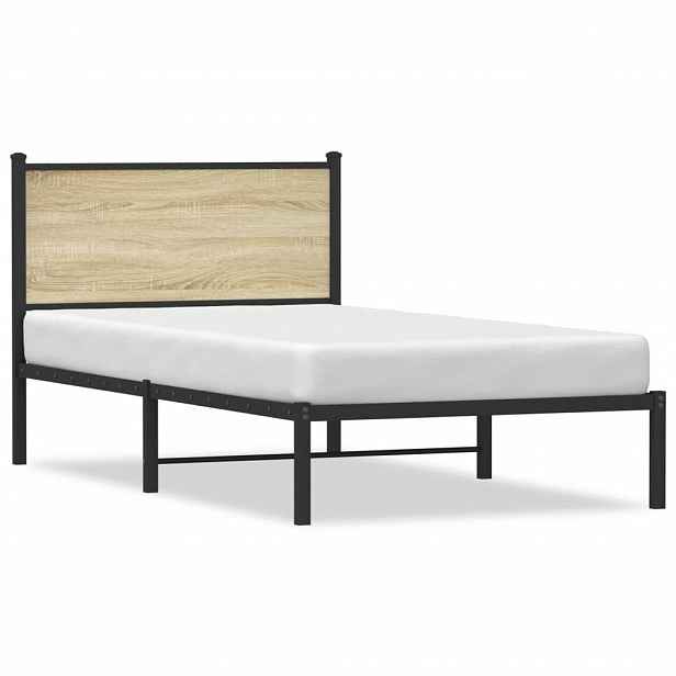 vidaXL Kovový rám postele bez matrace dub sonoma 107 x 203 cm