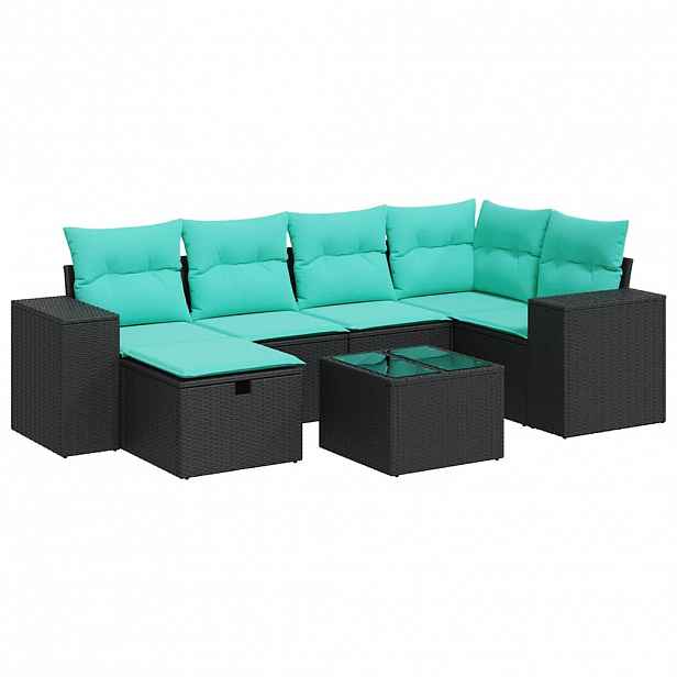 vidaXL 7dílná zahradní sedací souprava s poduškami černá polyratan