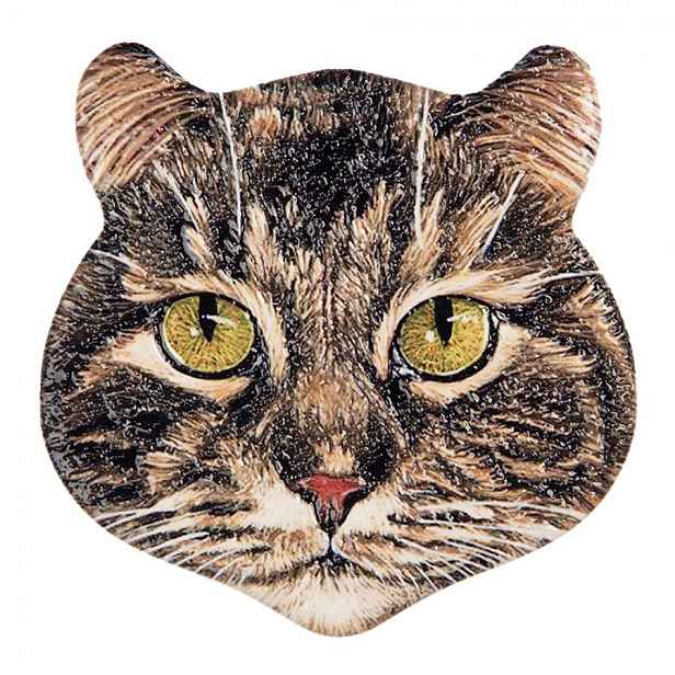 Keramický magnet hlava kočka Cat - 7*7*1 cm Clayre & Eef