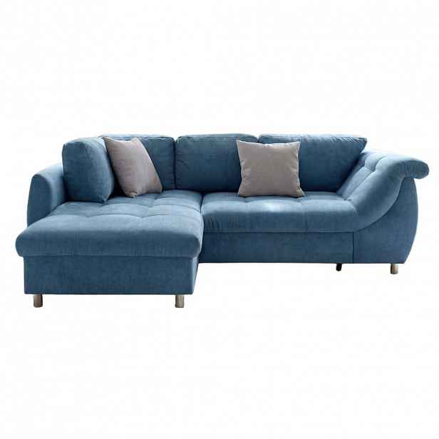 luma-home ROHOVÁ POHOVKA s funkcí rozkládání, úložným prostorem, otomanem vlevo, 250 × 190 × 84 cm (Š×H×V), mikrovlákno, modrá / 17102