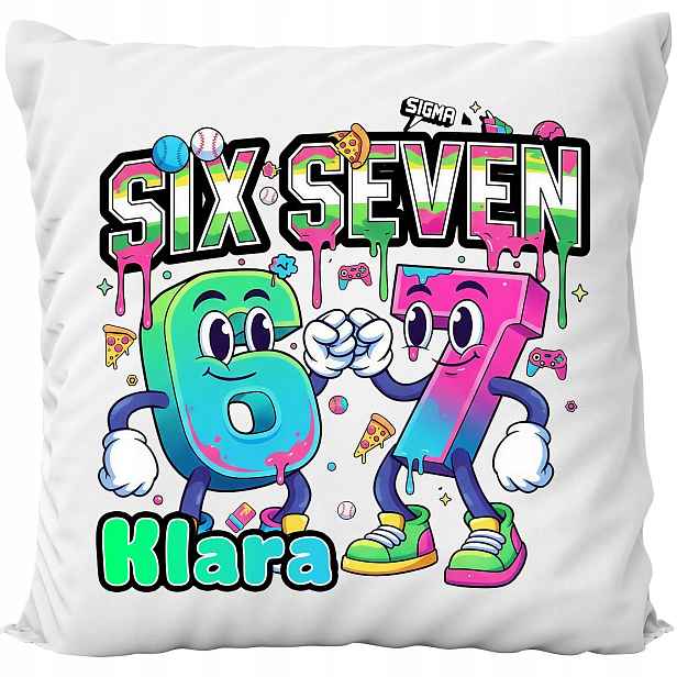 Polštář Bílý Six Seven 67 Brain Rot Sigma Vtipný Trend Dárek Jméno