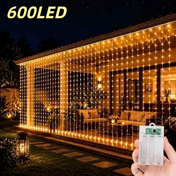 TEMU Závěsná svítidla na baterie 600 LED, 600 cm cm pohádkový světelný řetěz, 8 režimů nastavení, svítidla na závěsy do ložnice a obývacího pokoje,