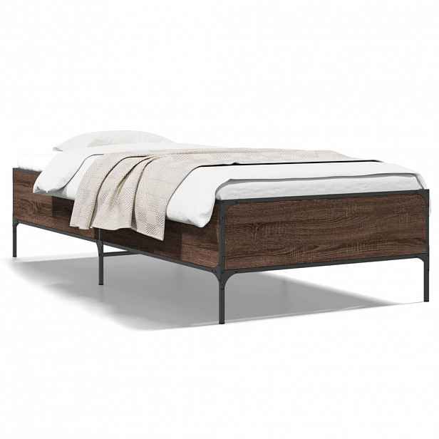vidaXL Rám postele hnědý dub 90 x 190 cm kompozitní dřevo a kov