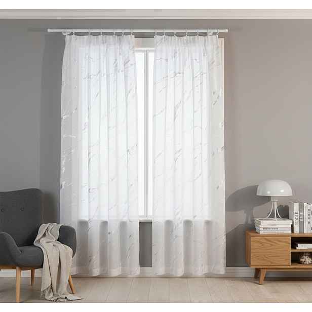 Dekorační vzorovaná záclona s řasící páskou MARMA bílá stříbrný potisk 140x250 cm (cena za 1 kus) MyBestHome