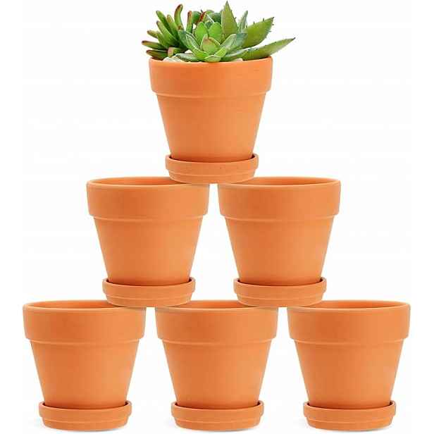Juvale Květináče z terakoty s podšálky (10 cm, 6 kusů)