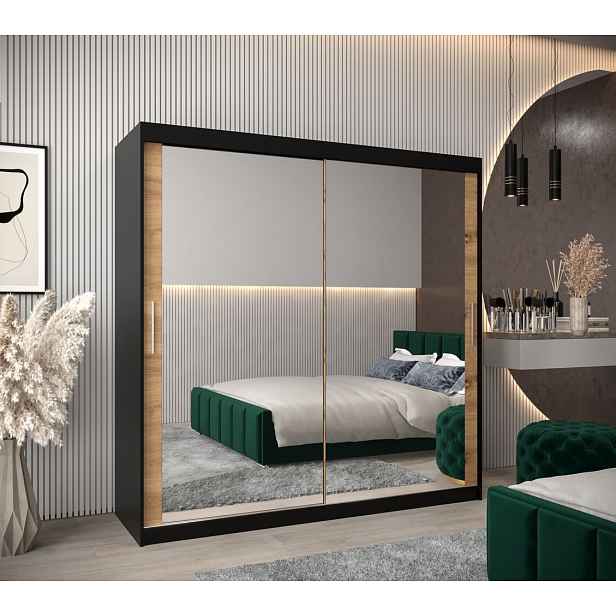 Skříň s posuvnými dveřmi v šířce 200 cm TIMEA 3 - černá / dub artisan