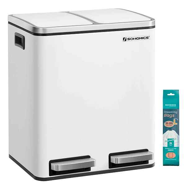 SONGMICS Odpadkový koš na tříděný odpad Bins 30 L bílý