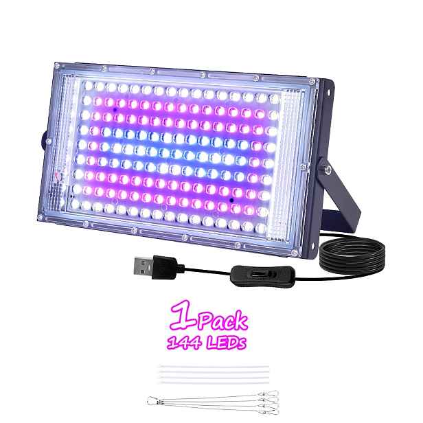 TEMU Sada 1/2/3 obsahující 144 LED diod, které poskytují plný světla pro pěstování rostlin, s 5V USB zástrčkou. Tato závěsná pěstební lampa obsahuje