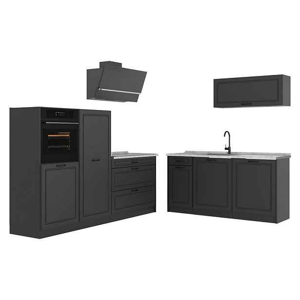 Vicco KUCHYŇSKÝ KOUT R-Line, Antracitový venkovský dům/Antracit, 220 cm pracovná doska Mramor
