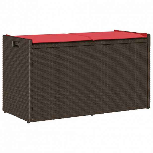 vidaXL Venkovní úložná lavice s polštářem Brown 100 cm Poly Rattan