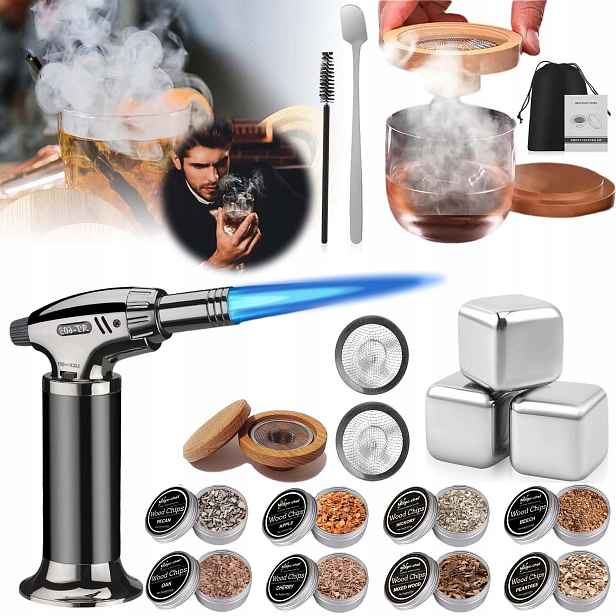 Sada Na Kouření Whiskey Smoker Zapalovač 8 Příchutí Dárek Pro Muže