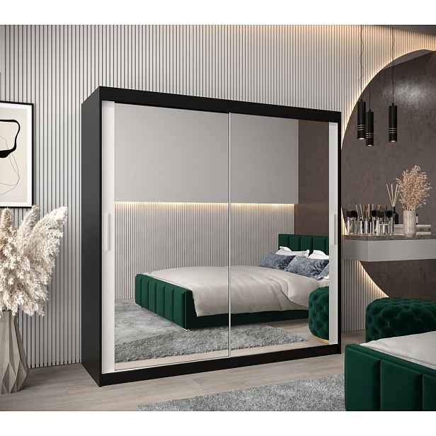 Skříň s posuvnými dveřmi v šířce 200 cm TIMEA 3 - černá / bílá