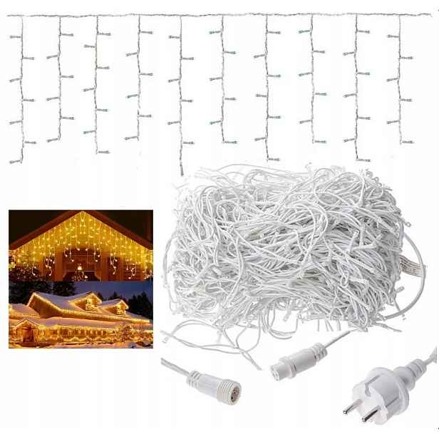 Vánoční Světelné Lampy Sople Teplé 300LED 12 m Pevné Flash Venkovní