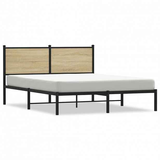 vidaXL Kovový rám postele bez matrace dub sonoma 140 x 190 cm