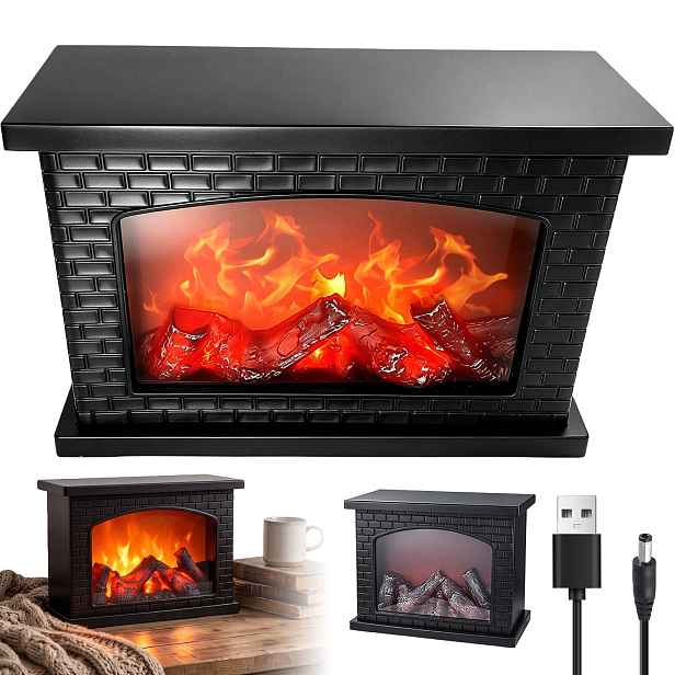 Dekorativní Led Krb S Efektem Plamene, Černý, Napájený Přes Usb Nebo Baterií