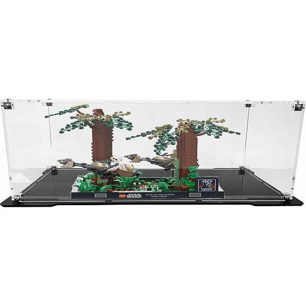 Vitrína s černou základnou pro stavebnici Lego 75353 Diorama: Honička na pronásledovateli