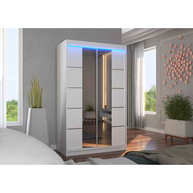 Zrcadlová šatní skříň s LED osvětlením 120 cm FABRA - bílá