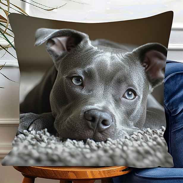 TEMU 1 ks Povlak na polštář Pitbull, 45.72X45.72 cm - Živá jednostranná potisk, Měkké polyesterové vlákno, Lze prát v pračce, Zapínání na zip, Vhodné