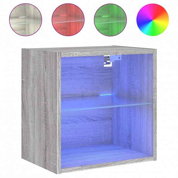 vidaXL Noční stolek s LED osvětlením nástěnný šedý sonoma