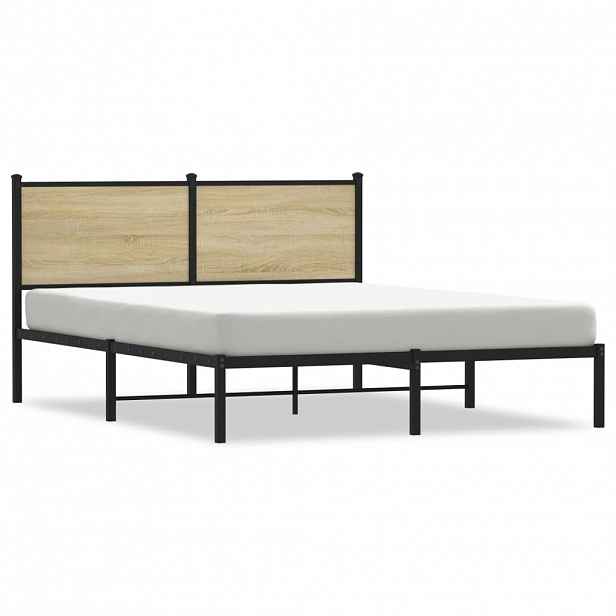 vidaXL Kovový rám postele bez matrace dub sonoma 150 x 200 cm