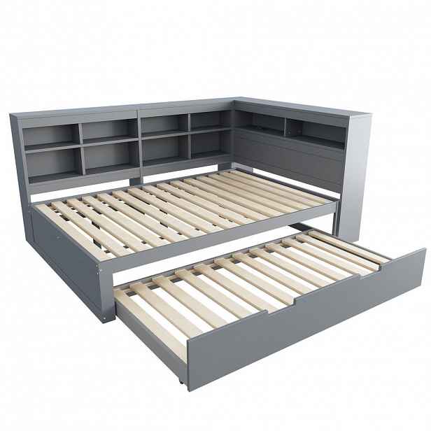 FLIEKS ROZKLÁDACÍ POHOVKA 140x200cm Masiv Dřevo USB Šedá