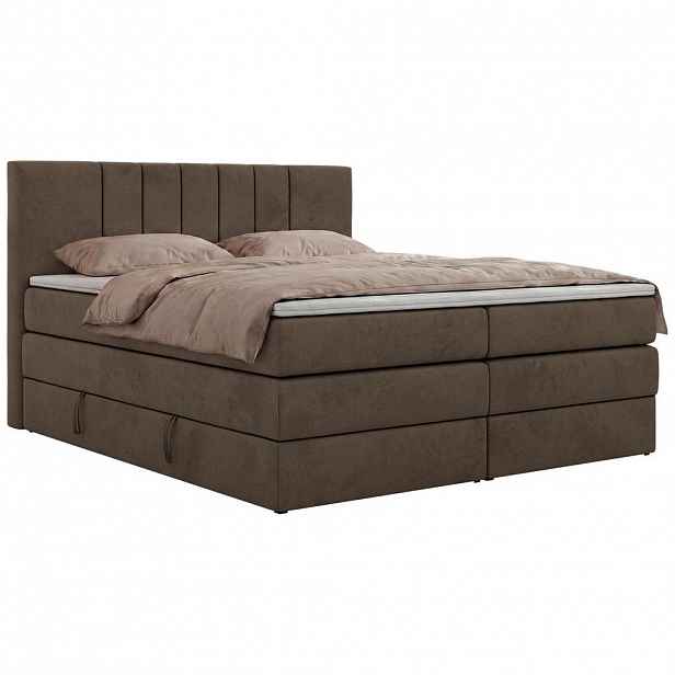 MKS POSTEL BOXSPRING INERO KING 160/200 - Hnědá Samet - Topper Visco - H4