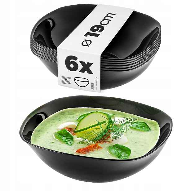 Salátová Miska 19 Cm Skleněné Misky Na Polévku Svačinky Set Černá 6 ks