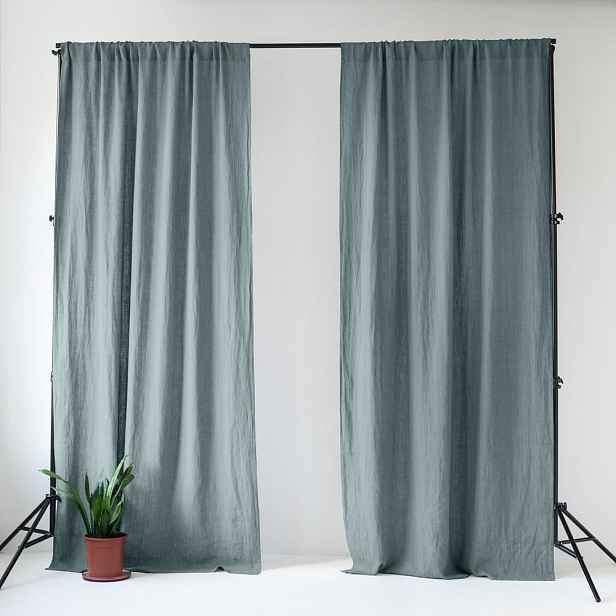 Šedomodrý lněný závěs 140x300 cm Blue Fog – Linen Tales
