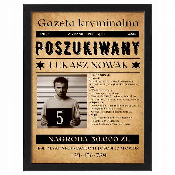 Dárek k narozeninám Kriminální noviny 18 40 50 vtipný dárek 40x30 cm