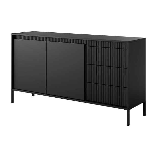MASSENO KOMODA SENSATO, 154/81/40 cm se 3 zásuvkami a 2 dvířky, černá