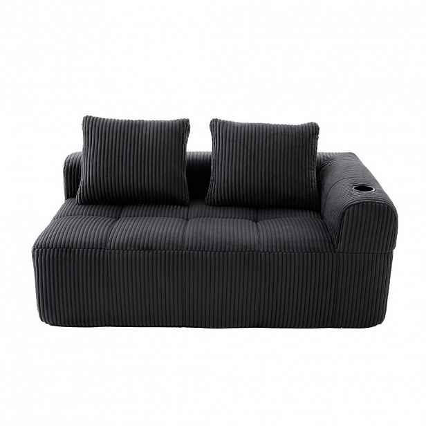 OKWISH POHOVKA 158/93/61 cm tmavě šedá z manšestru s bočními kapsami a držáky nápojů