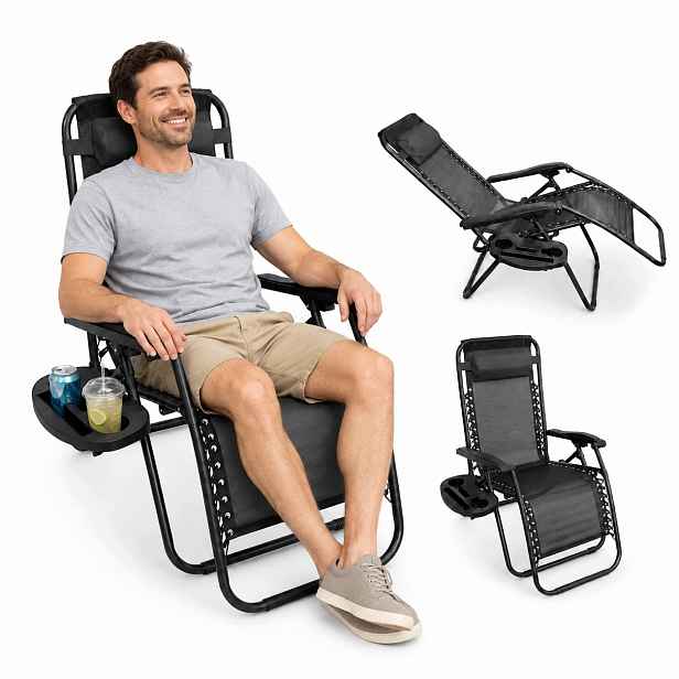 Zahradní Lehátko Zero Gravity skládací, rozkládací, turistické, 120 kg, černé