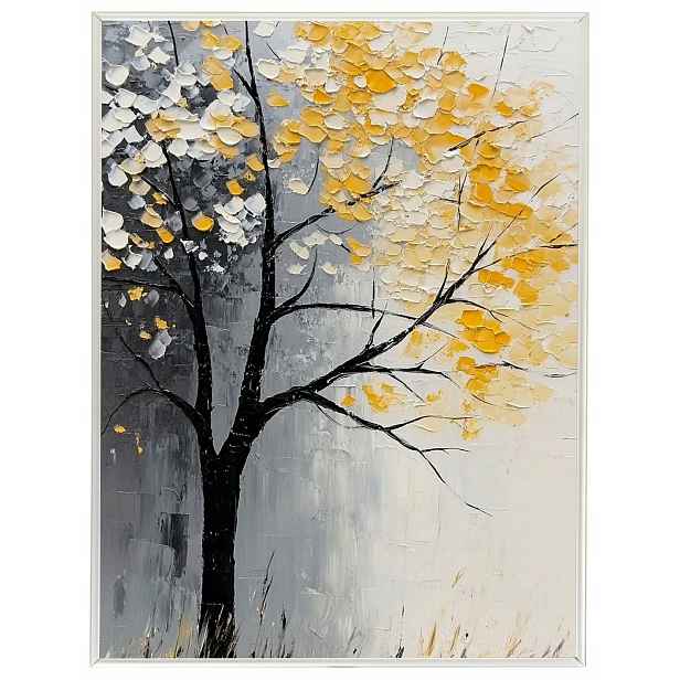 Plakát Rámeček Hliníkový Olej Impasto Krajina Podzim Strom Mlha 60x80