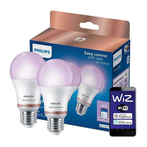 2x Led žárovka E27 8,5W Rgb Inteligentní Smart WiFi Aplikace WiZ Philips