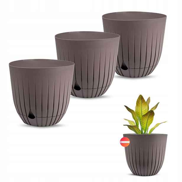 3 x Květináč Květináč Plastový Obal Na Rostliny Kulatý 26 cm Béžový