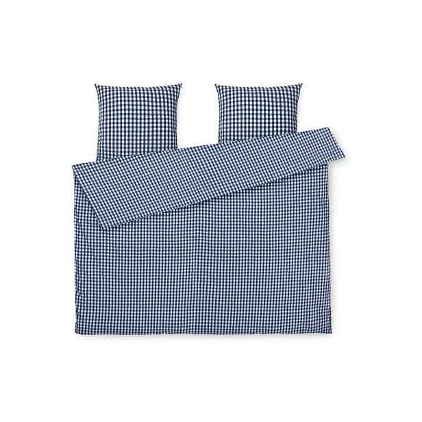 Bílo-tmavě modré prodloužené krepové povlečení na dvoulůžko 200x220 cm Bæk&Bølge – JUNA