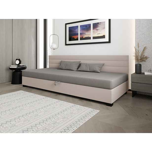 Čalouněná postel 80x195 KASANDRA BIZ 1 s úložným prostorem - světle šedá / ecru