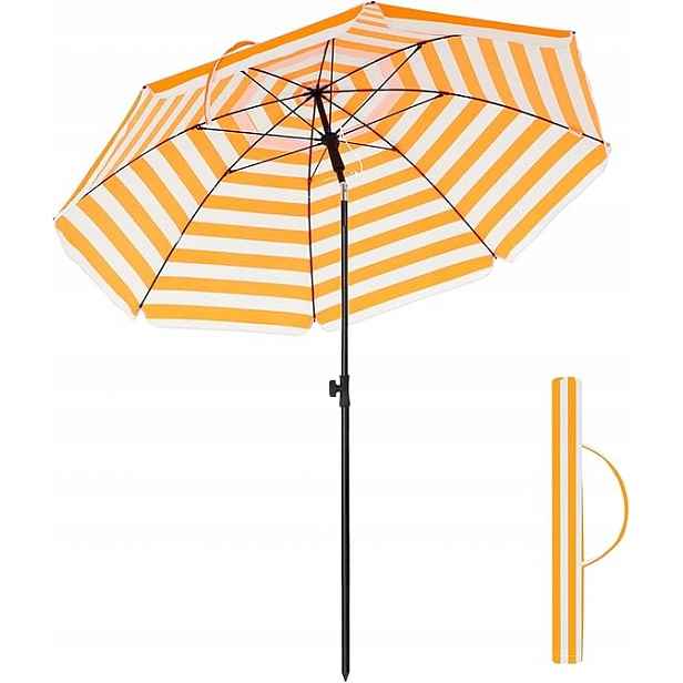 Deštník Songmics oranžový, bílé pruhy, 160 cm