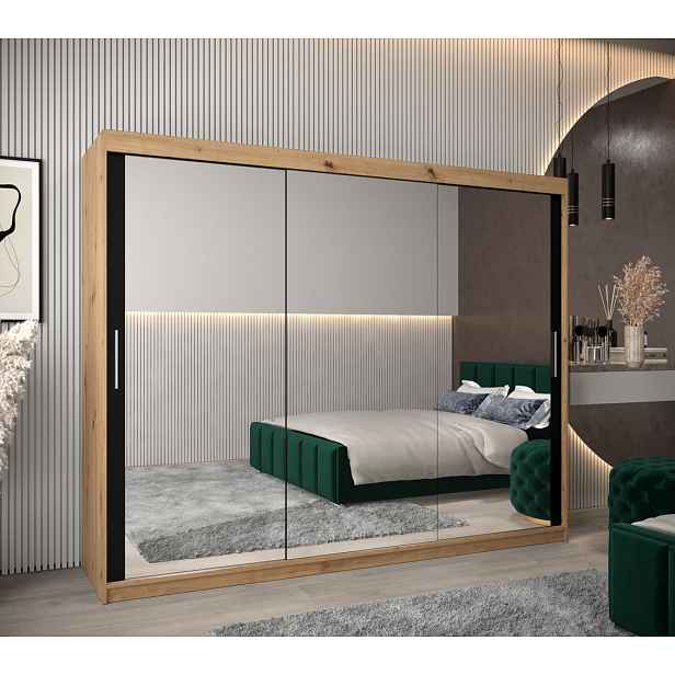 Skříň s posuvnými dveřmi v šířce 250 cm TIMEA 3 - dub artisan / černá