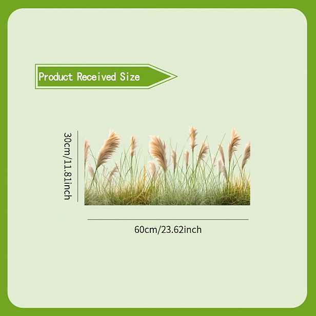 TEMU 1 ks 30×60 cm Okenní samolepka v nordickém stylu s čerstvou trávou pampas, statická okenní samolepka PET bez lepidla, oboustranně viditelná,