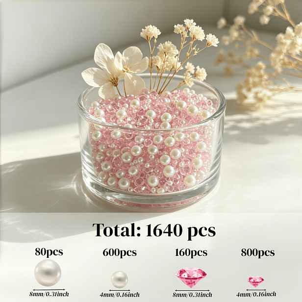 TEMU 1640 ks růžových korálků do vázy, 4mm 8mm směs plovoucích perel a akrylových diamantů, pro svatební středové dekorace, domácí stolní dekorace,