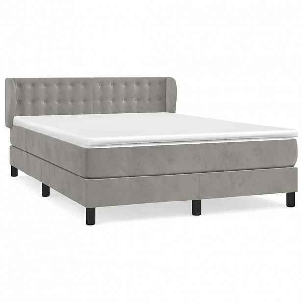 vidaXL Box spring postel s matrací světle šedá 140x190 cm samet