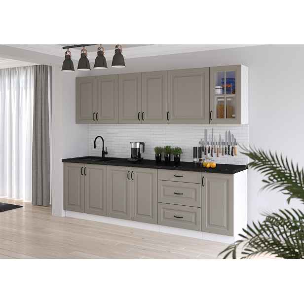Kuchyňská linka 260 cm Stilo 3 - Bílá + Clay Grey