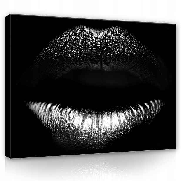 Obraz 100x75 Černé stříbrné rty lesk metalíza textura smyslnost glamour